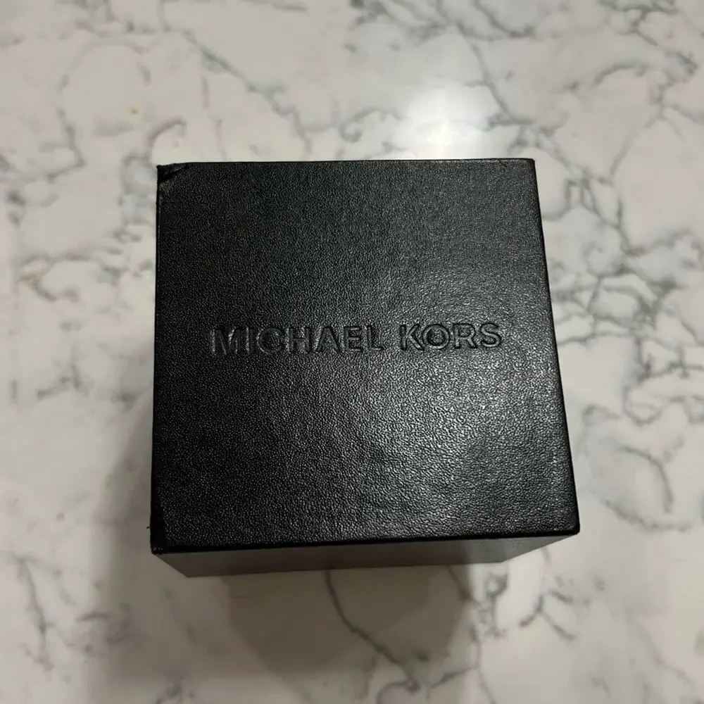 NWT Michael Kors Addyson MK2949 Black Leather Watch Gold Case Three Hand